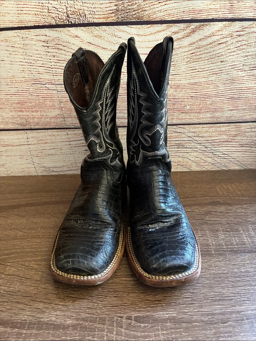 Pre Owned Rock'Em Kids Black Exotic-Print Western Boots Square Toe 13